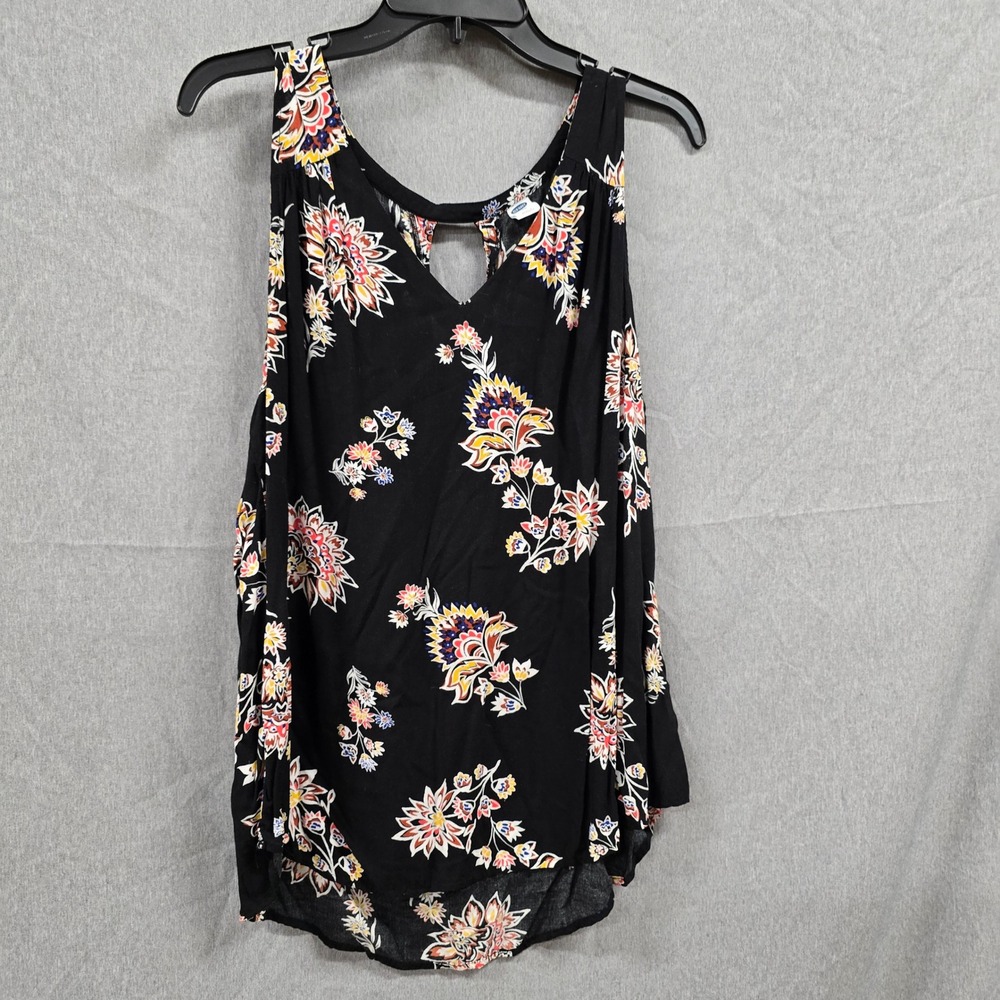 Old Navy Womens XL Black Floral Medallion V-Neck Keyhole Back Sleeveless Tank